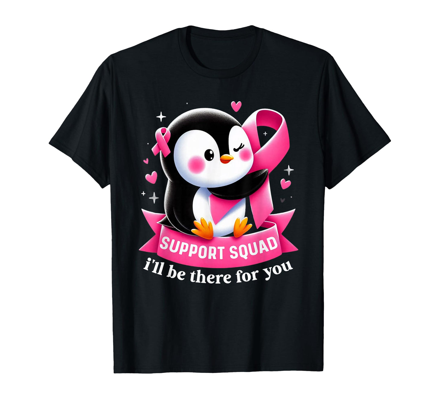 Support Squad Penguin Breast Cancer Awareness Pink Ribbon T-Shirt