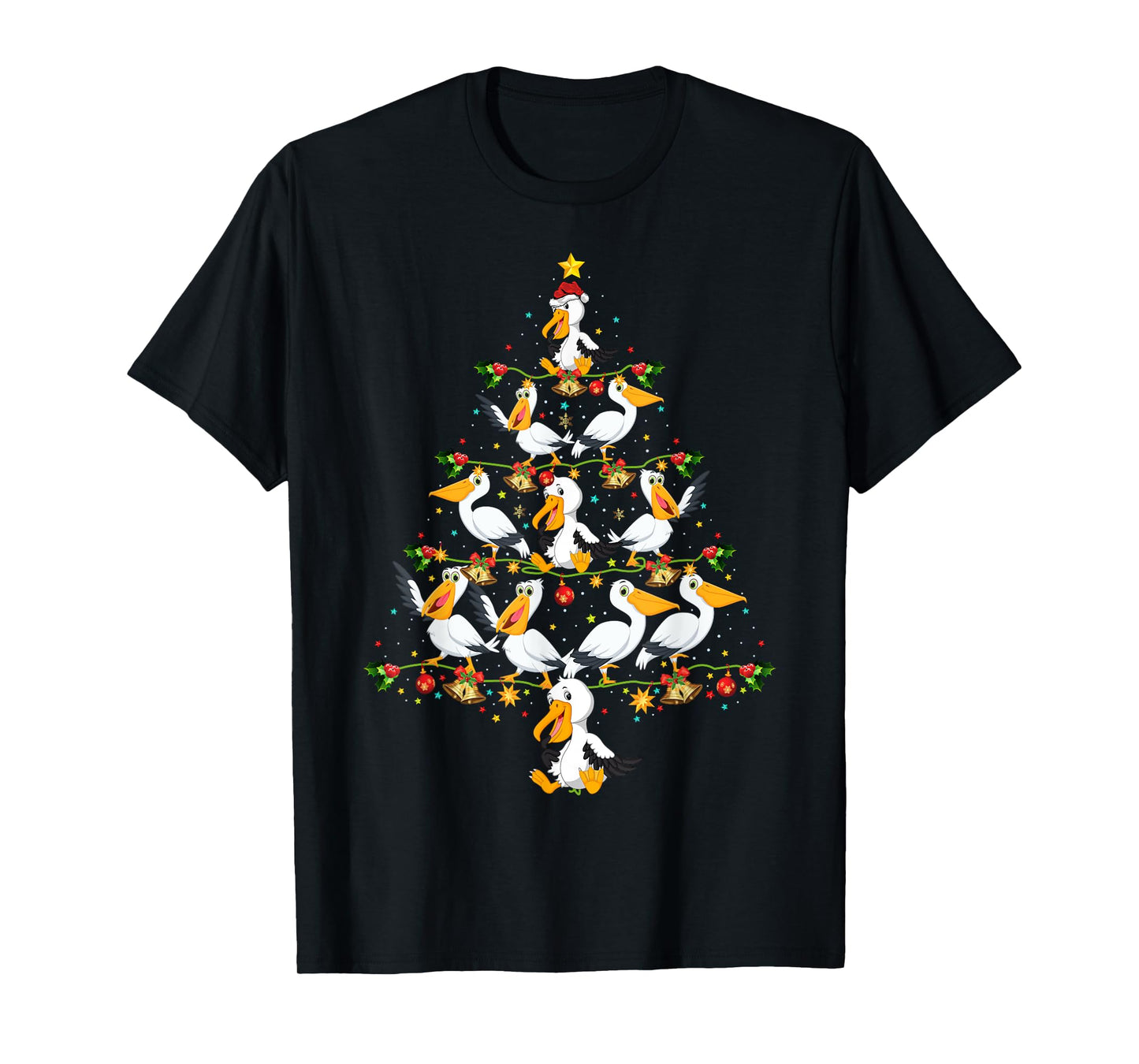 Funny Pelican Birds Lover Xmas Gift Pelican Christmas Tree T-Shirt