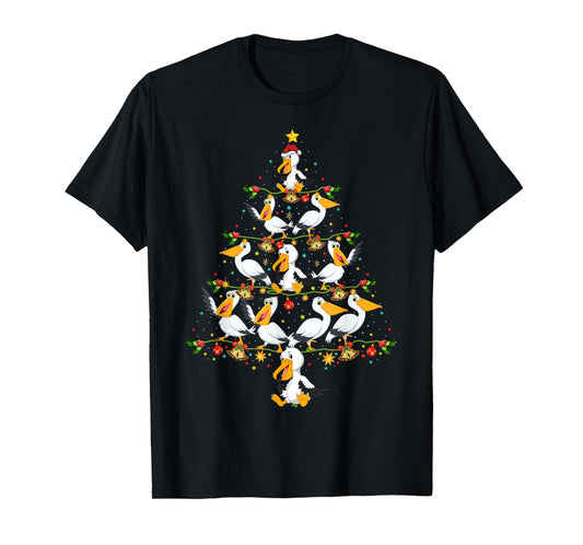 Funny Pelican Birds Lover Xmas Gift Pelican Christmas Tree T-Shirt