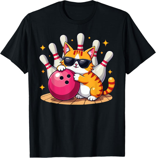 Cute Cat With Sunglasses Cat Playing Bowling For men women T-Shirt