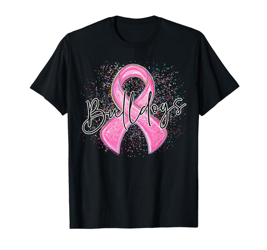Bulldogs Pink Out Ribbon Splatter Breast Cancer Awareness T-Shirt