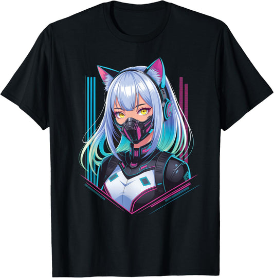 Anime Cyberpunk Girl Sci-fi Anime Manga Cat Ears Girl T-Shirt