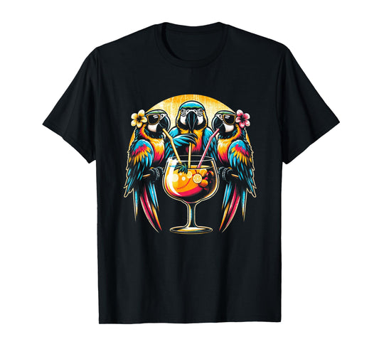 Parrots Drinking Margarita Tropical Birds Vacation Hawaiian T-Shirt