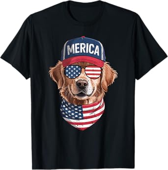 Golden Retriever 4th of July US American Flag Dog Patriotic T-Shirt for Men Women Kids
