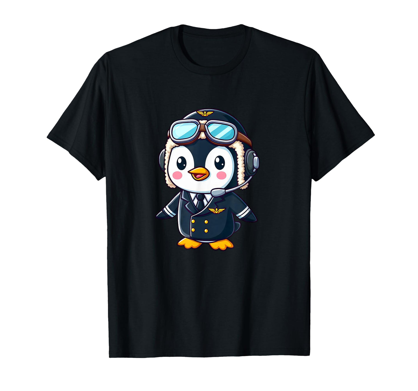 Penguin Cartoon Pilot Flying Airplane T-Shirt