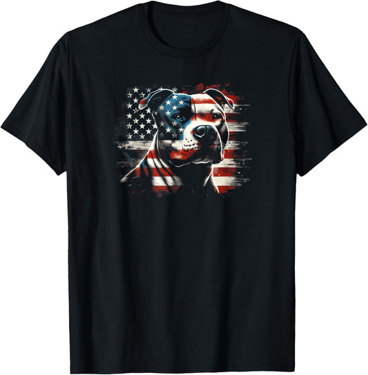 4th Of July American Flag Patriotic Pitbull Terrier T-Shirt