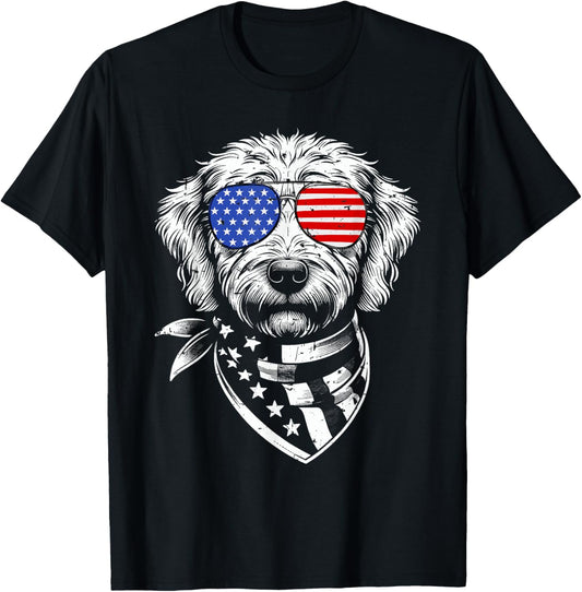 Labradoodle Dog Patriotic 4th of July American US Flag T-Shirt