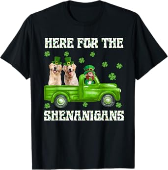 Here For The Shenanigans Golden Retriever St Patrick's Day T-Shirt