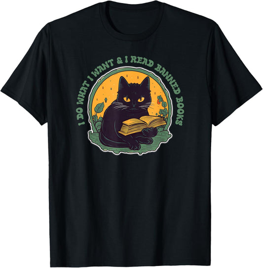 Funny Cat Reading - Read Banned Books T-Shirt