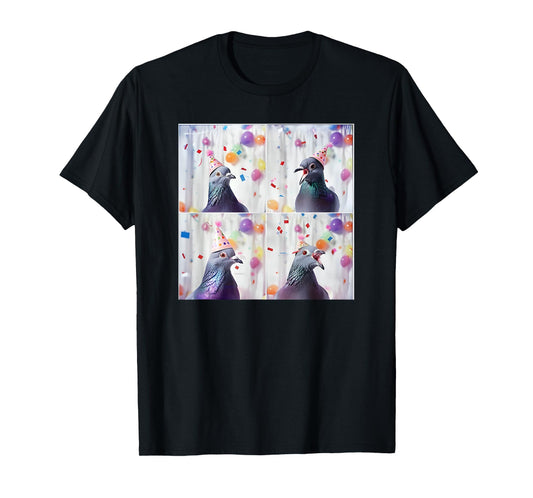 Bird Animal Photobooth Love Pigeons Men Women Kids Pigeon In Hat Party Pigeon Fancier Funny Birthday T-Shirt
