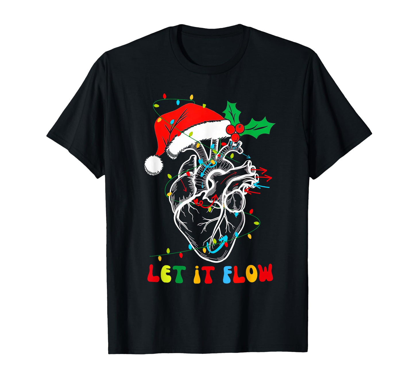 Funny Let It Flow Anatomy Heart Cardiac Nurse Santa Hat Xmas T-Shirt