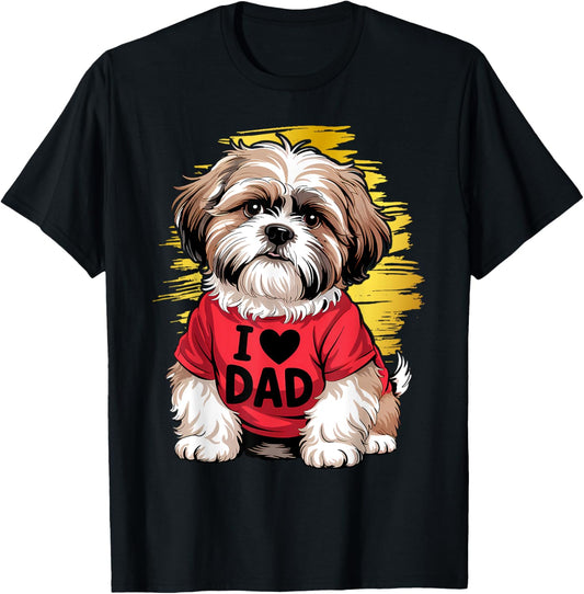 I Love Dad Tattoo Shih Tzu Dad Funny Father's Day T-shirt