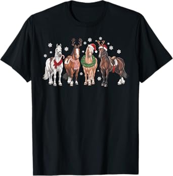 Xmas Horse Lover Santa Hat Christmas Holiday Pajamas Retro T-Shirt