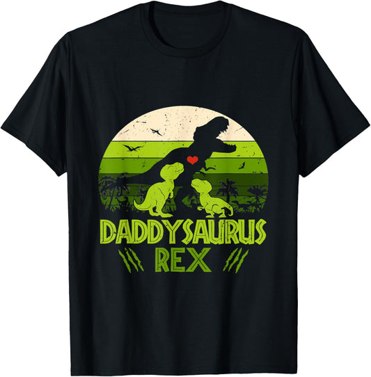 Daddysaurus Rex 2 Kids Sunset Dinosaur For Fathers Day Gift T-Shirt