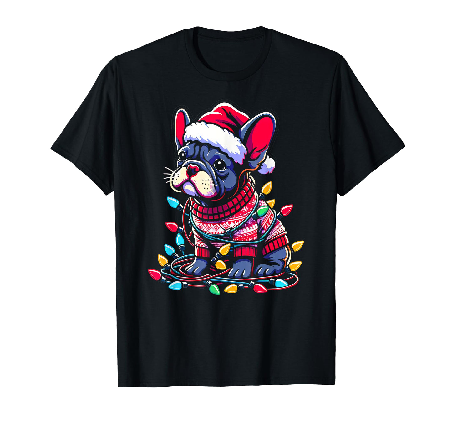 Funny Frenchie Tree Xmas Lights Pajama T-Shirt