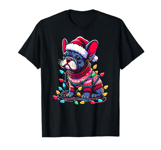 Funny Frenchie Tree Xmas Lights Pajama T-Shirt