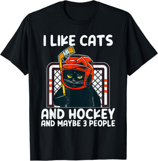I Like Cats And Hockey And Maybe 3 People Black Catsc T-Shirt