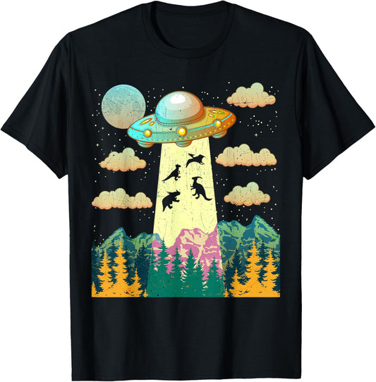 Dinosaur UFO Abduction Vintage BELIEVE Retro T-Shirt
