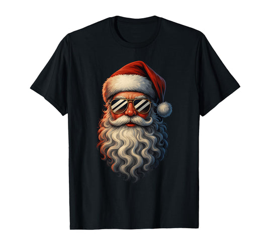 Retro Cool Sunglasses Santa Claus Face Christmas Men Boys T-Shirt