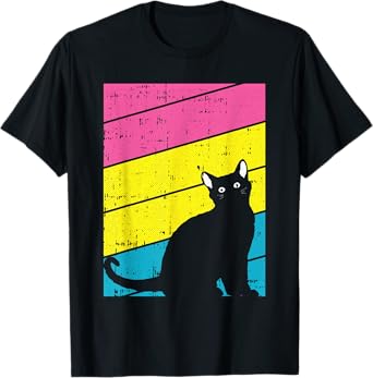 Black Cat Pan-sexual Pride Kitten Lover LGBT-Q Proud Ally T-Shirt for Men Women Kids