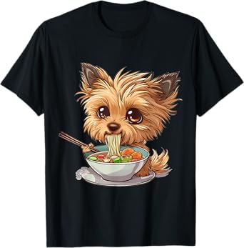 Funny Yorkie eating Ramen Noodle Soup Yorkshire Terrier T-Shirt