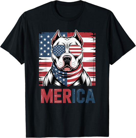 American Flag Pit Bull Merica Pitbull 4th of July T-shirt