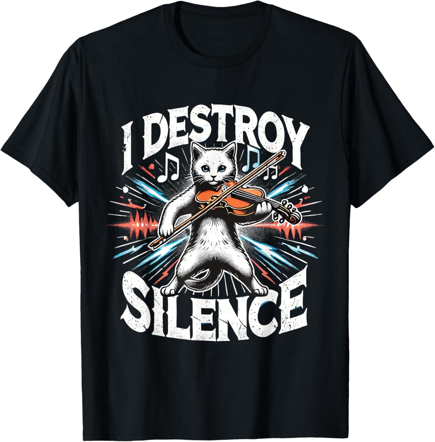 Funny I destroy silence Orchestra Violin Cat Playing Viola T-Shirt