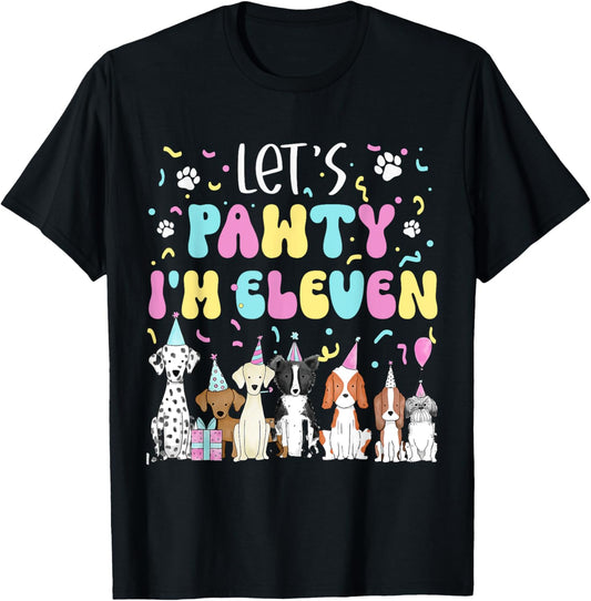 Kids Lets Pawty I'm 11 Pet Puppy Dog Theme Birthday Party T-Shirt