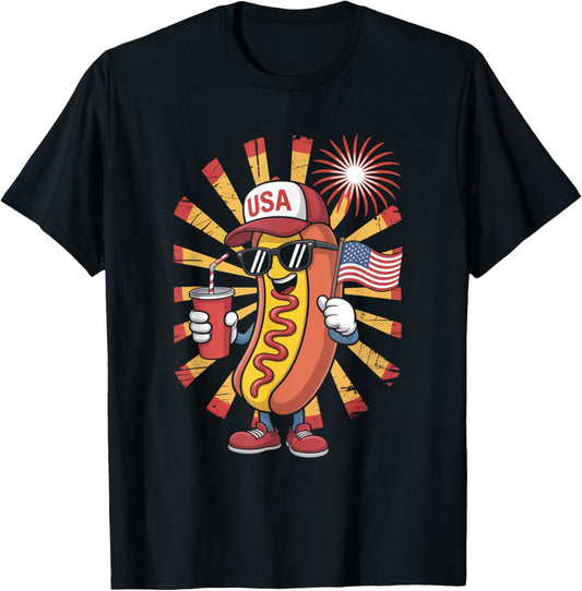 Funny Hot Dog USA Patriotic 4th of July BBQ T-Shirt