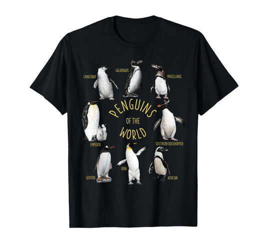 All Types Of Penguins Of The World Funny Penguin Lover Gift T-Shirt