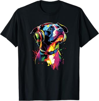 Artistic Colorful American Pit Bull Headphones Dog Pitbull Men Women Kids T-Shirt