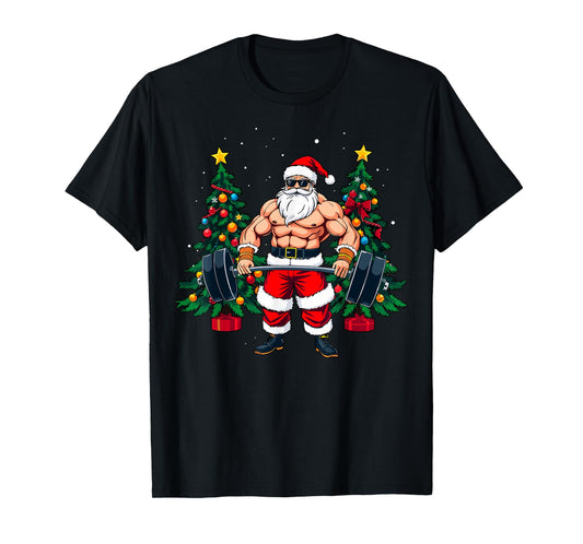 Muscle Santa Weightlifter Christmas Powerlifting Xmas Gym T-Shirt