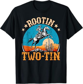 Rootin Two-tin 2nd Birthday 2 Year Old Western Cowboy Bday T-Shirt