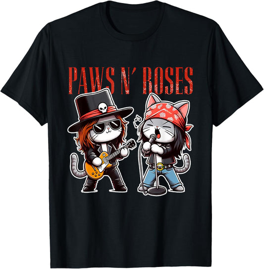 Paws N' Roses Cat Rock Band Tee Funny For Men And Women T-Shirt