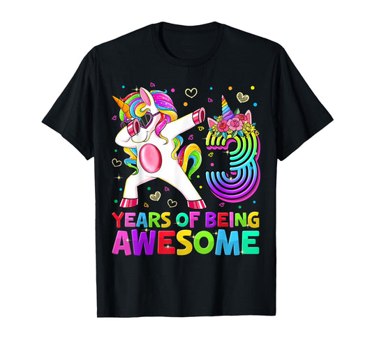 Cute 3rd Birthday Girl Dabbing Unicorn 3 Year Old Party Gift T-Shirt