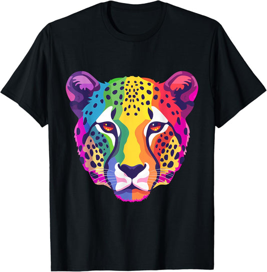 Rainbow Cheetah Face Design, Cool Cheetah Big Cat Lovers T-Shirt