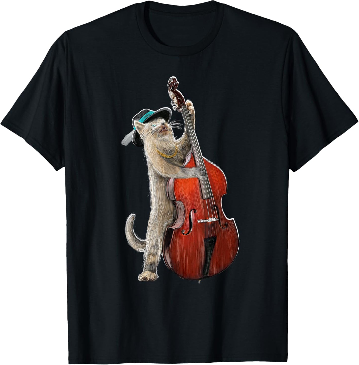 Bass Cat Stand Up Upright Double Bass Guitarist Guitar Cute T-Shirt