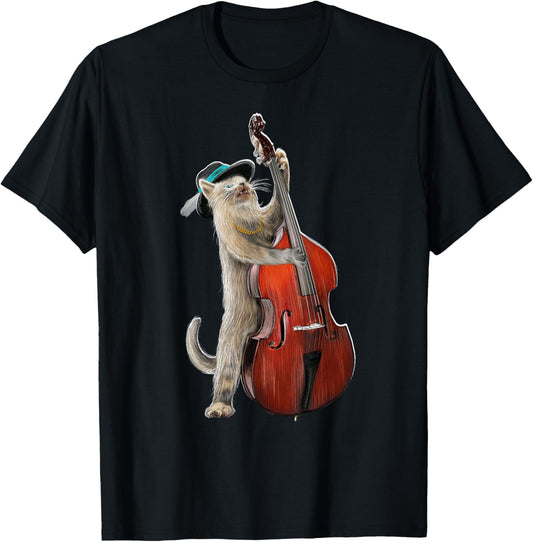 Bass Cat Stand Up Upright Double Bass Guitarist Guitar Cute T-Shirt