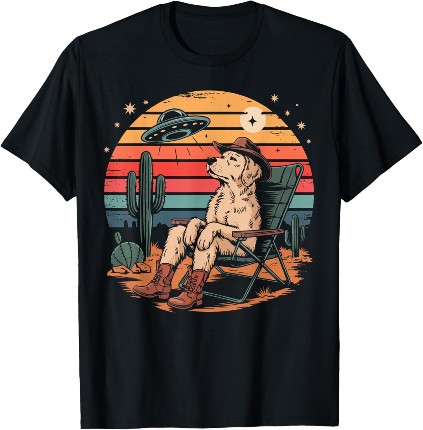 Howdy Golden Retriever Western Cowboy Sunset Dog Lovers T-Shirt