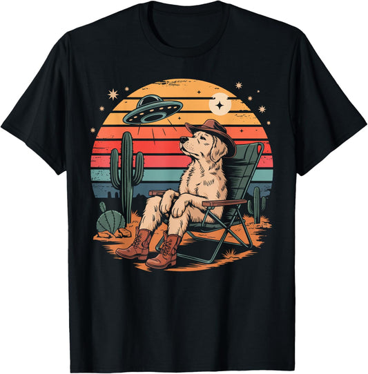Howdy Golden Retriever Western Cowboy Sunset Dog Lovers T-Shirt