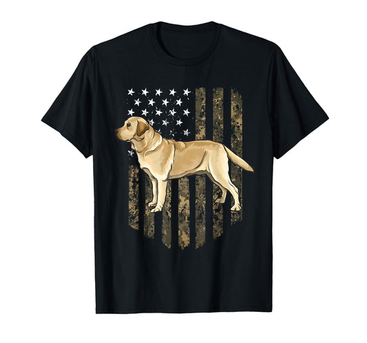 Camo American Flag Yellow Labrador Retriever 4th Of July USA T-Shirt