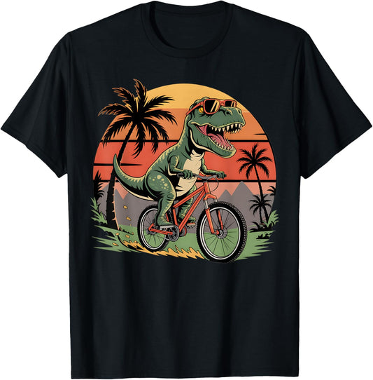 Dinosaur Riding Cycle Cycling MTB Mountain Bike Graphic Tee T-Shirt