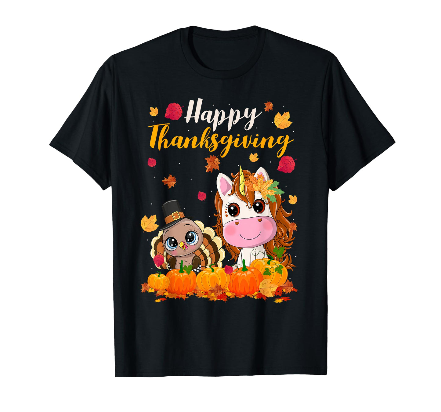 Cute Unicorn Turkey Pilgrim Thanksgiving Fall Little Girls T-Shirt