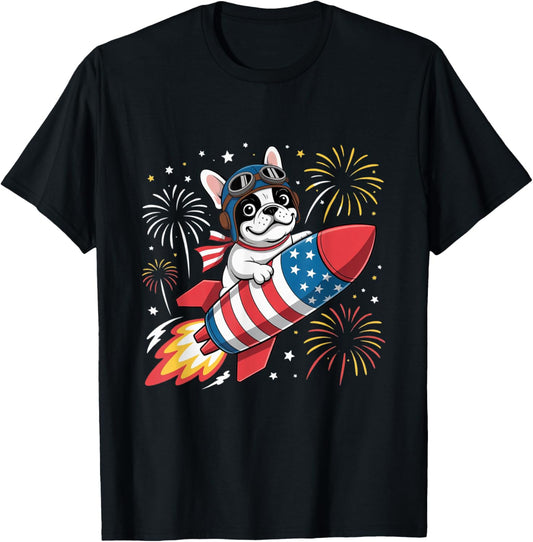 Patriotic French Bulldog 4th Of July Rocket Usa Dog Paws Pet T-Shirt