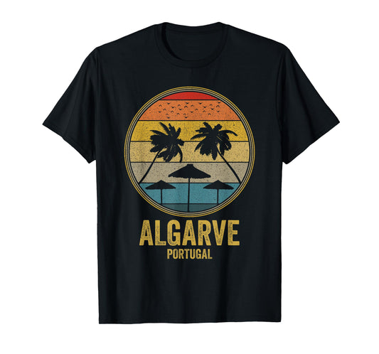 Algarve Portugal Retro Vintage Sunset 80s Beach Distressed Men Women T-Shirt