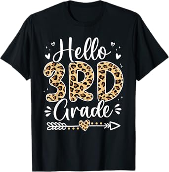 Hello 3rd Grade Leopard Teacher Student Back To School Girls T-Shirt