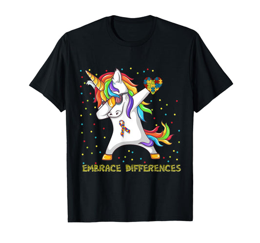 Embrace Differences Unicorn Dabbing Puzzle Autism Awareness T-Shirt