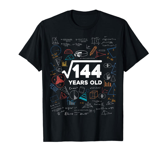 Square Root Of 144 12th Birthday Math Lover 12 Year Old Bday T-Shirt