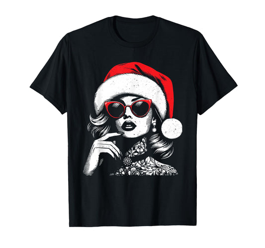 Stylish Mrs Claus, Merry Christmas Xmas Vintage women Girls T-Shirt