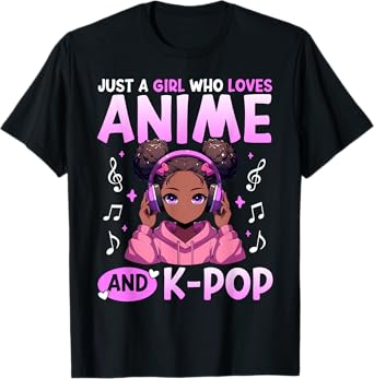 Just A Girl Who Loves Anime and K-Pop African American Afro T-Shirt